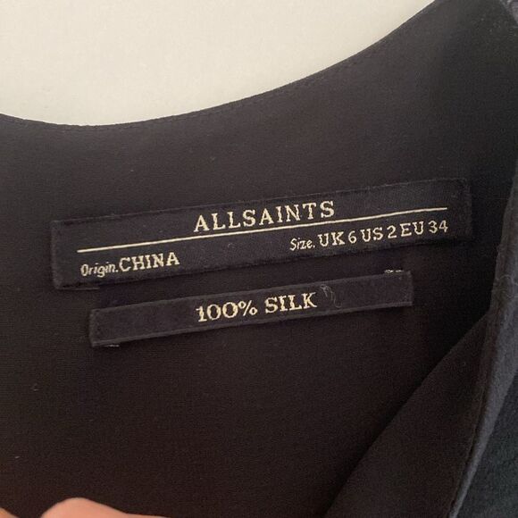 AllSaints Black Silk Flowy Mini Dress Size 2 - Picture 10 of 13